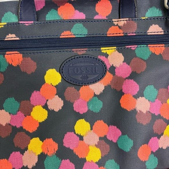 Fossil Navy with Colorful Dot Print Coated Canvas Messenger Bag - Picture 10 of 13